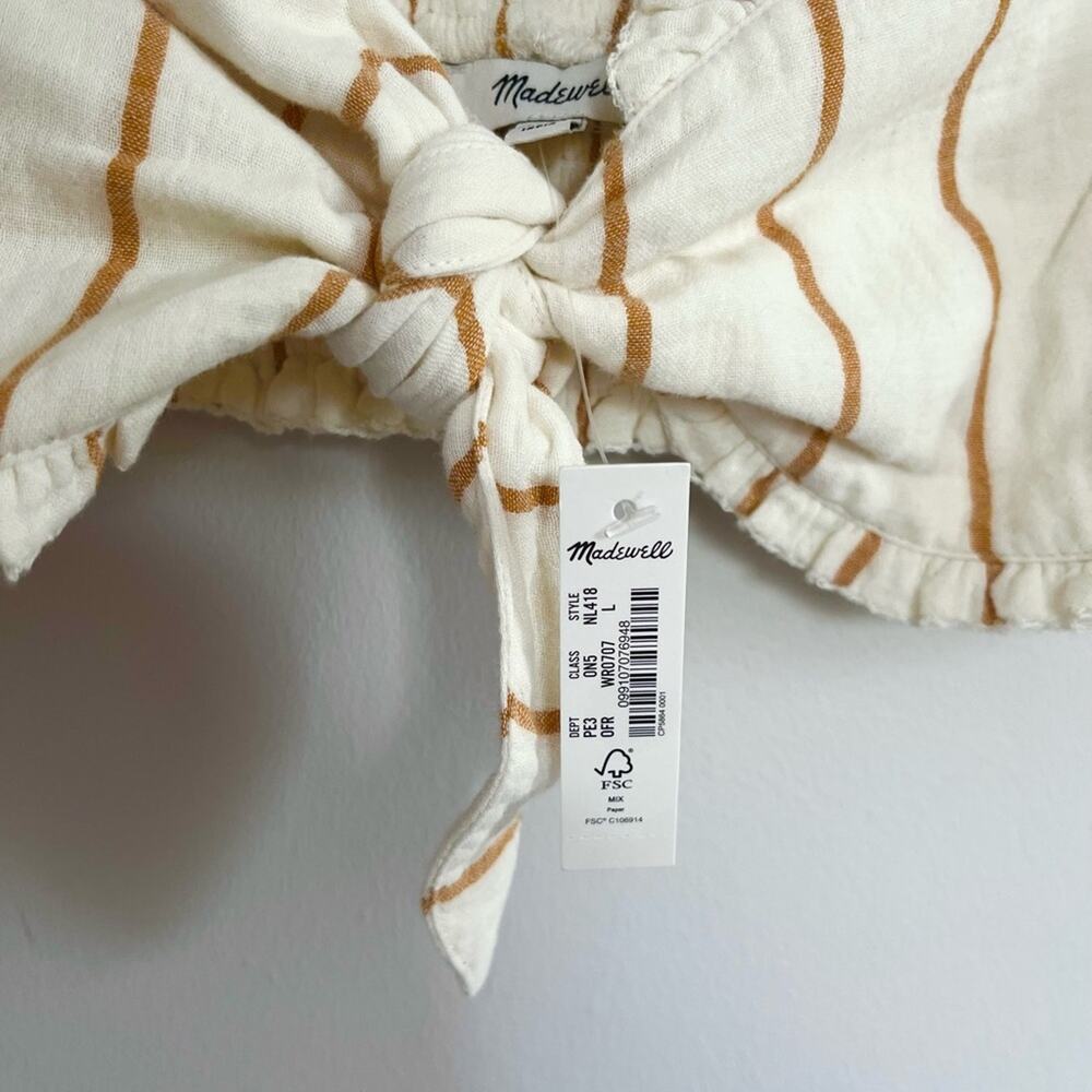 MADEWELL Lightspun Tie-Front Bandeau Top in Stripe Size L - Picture 5 of 6